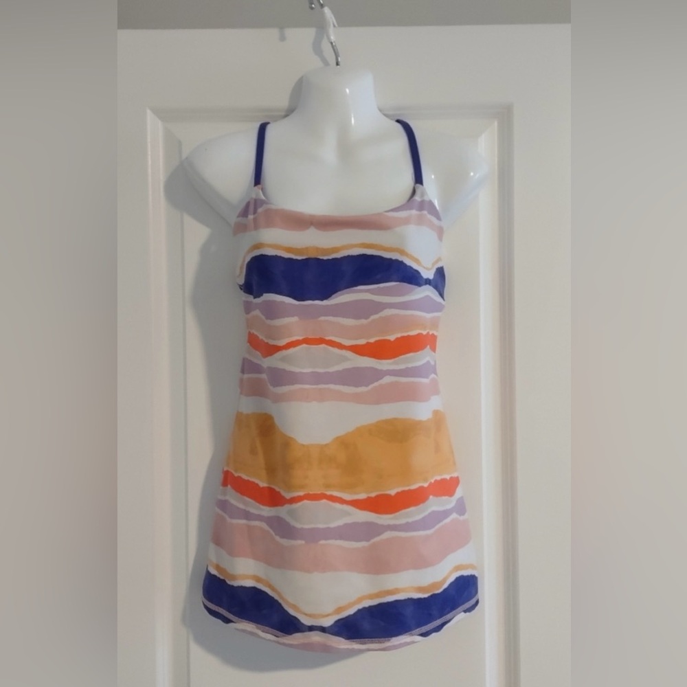Lululemon Dancing Warrior Tank Top Bleacher Stripe White Iris/ Iris Flower Luon
